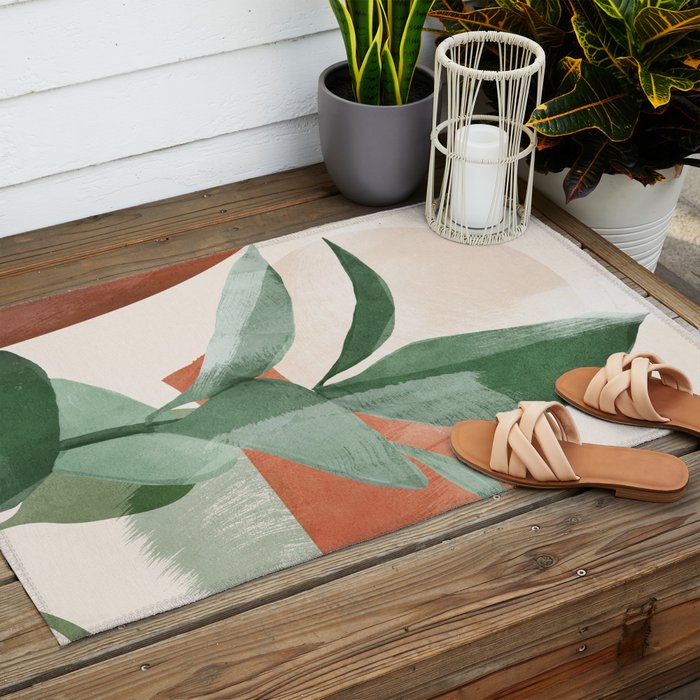 Modern Abstract Art Plant 3 Outdoor Rug Gallery Image 2
