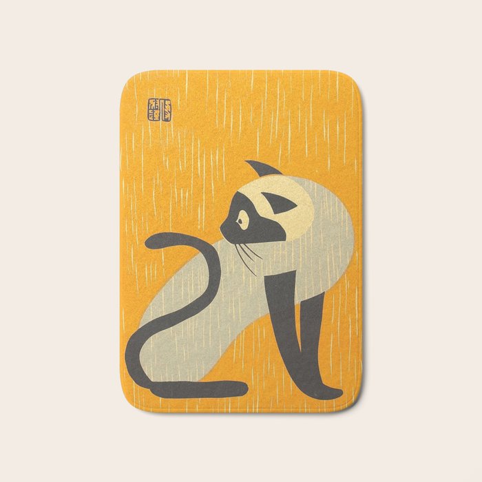 Asai Kiyoshi Japanese Woodblock Siamese Cat Midcounty Modern Art Bath Mat Gallery Image 1