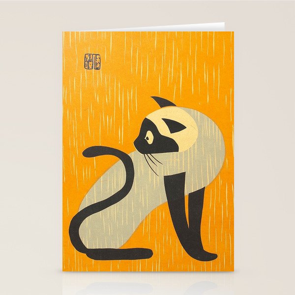 Asai Kiyoshi Japanese Woodblock Siamese Cat Midcounty Modern Art Stationery Card Gallery Image 2