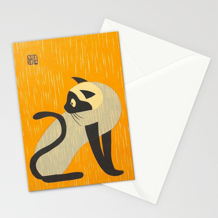 Asai Kiyoshi Japanese Woodblock Siamese Cat Midcounty Modern Art Stationery Card Gallery Image 2