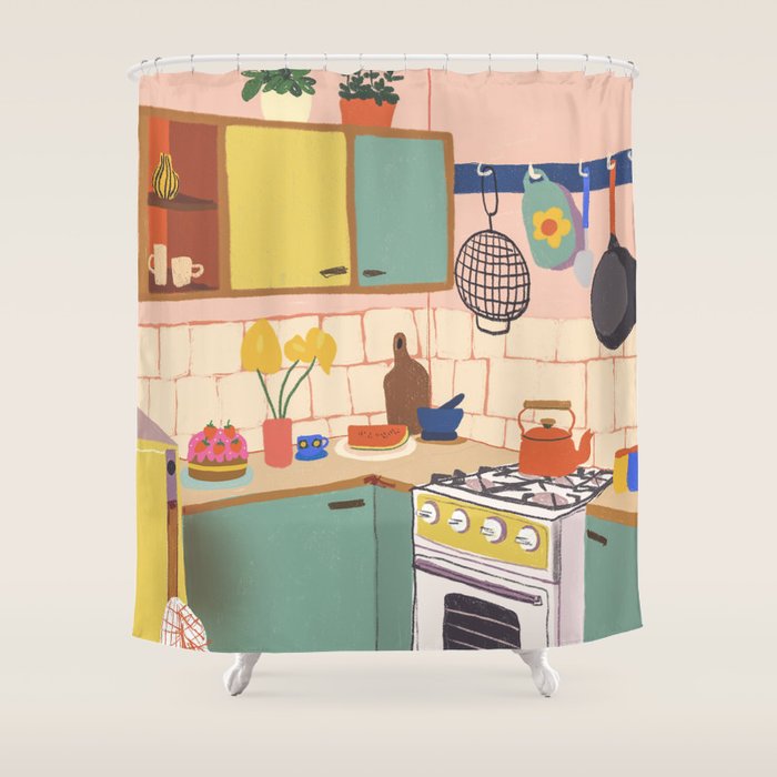Retro kitchen Shower Curtain Gallery Image 1