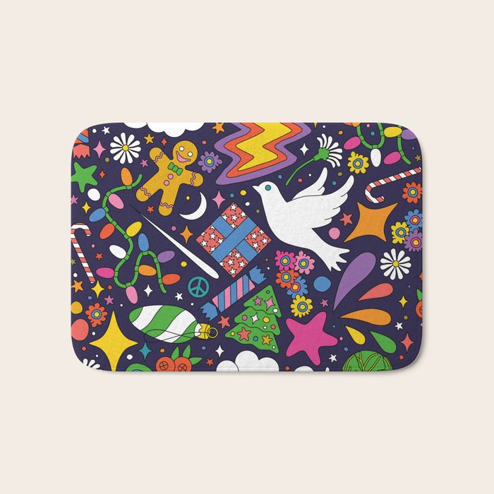 60s 70s psychedelic Modern Christmas Confetti Pattern Bath Mat Gallery Image 1