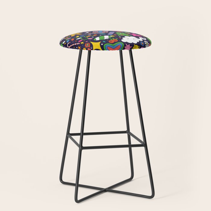 60s 70s psychedelic Modern Christmas Confetti Pattern Stool Gallery Image 1