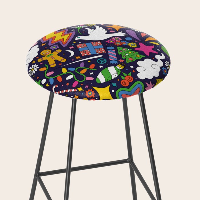 60s 70s psychedelic Modern Christmas Confetti Pattern Stool Gallery Image 2
