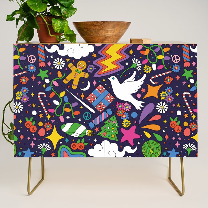 60s 70s psychedelic Modern Christmas Confetti Pattern Credenza Gallery Image 1