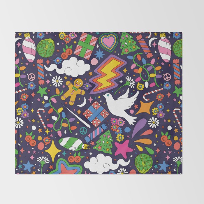 60s 70s psychedelic Modern Christmas Confetti Pattern Throw Blanket Gallery Image 2