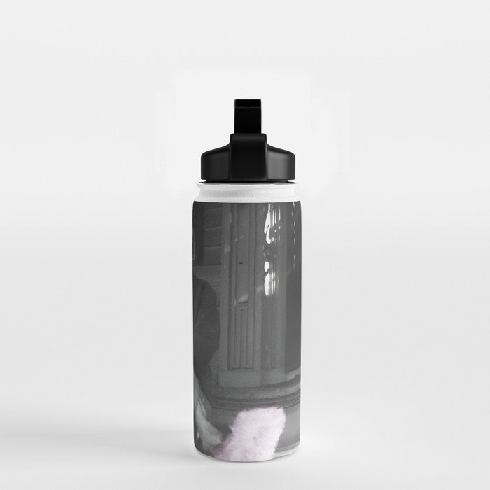 Satirical Einstein in Fuzzy Pink Slippers Classic E = mc² Black and White Satirical Photography  Water Bottle Gallery Image 2