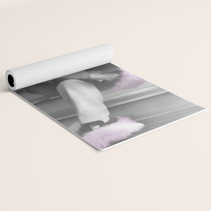 Satirical Einstein in Fuzzy Pink Slippers Classic E = mc² Black and White Satirical Photography  Yoga Mat Gallery Image 2