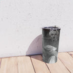 Satirical Einstein in Fuzzy Pink Slippers Classic E = mc² Black and White Satirical Photography  Travel Mug Gallery Image 4
