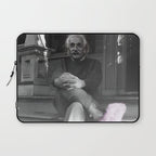 Satirical Einstein in Fuzzy Pink Slippers Classic E = mc² Black and White Satirical Photography  Laptop Sleeve Gallery Image 1