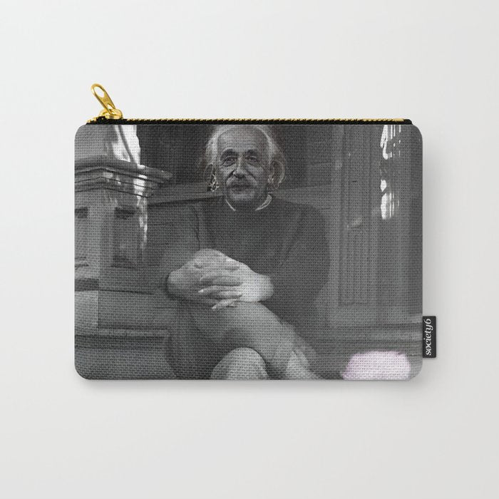 Satirical Einstein in Fuzzy Pink Slippers Classic E = mc² Black and White Satirical Photography  Carry All Pouch Gallery Image 1