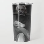 Satirical Einstein in Fuzzy Pink Slippers Classic E = mc² Black and White Satirical Photography  Travel Mug Gallery Image 1