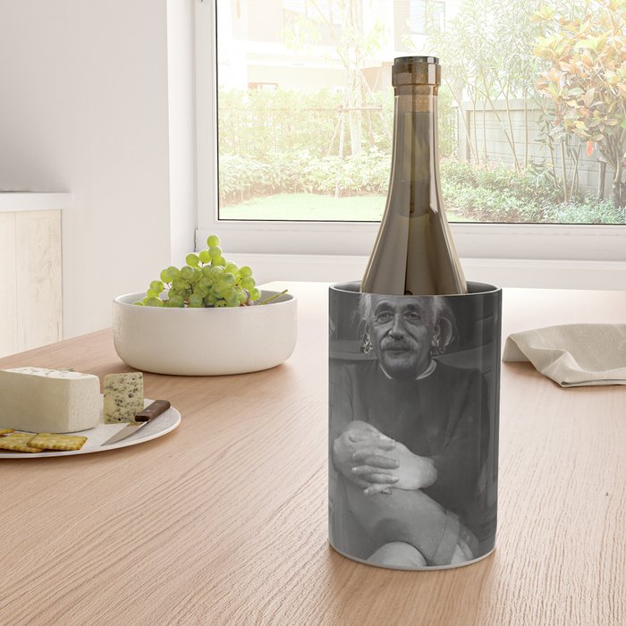 Satirical Einstein in Fuzzy Pink Slippers Classic E = mc² Black and White Satirical Photography  Wine Chiller Gallery Image 4