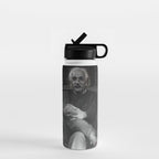 Satirical Einstein in Fuzzy Pink Slippers Classic E = mc² Black and White Satirical Photography  Water Bottle Gallery Image 1