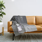 Satirical Einstein in Fuzzy Pink Slippers Classic E = mc² Black and White Satirical Photography  Throw Blanket Gallery Image 1