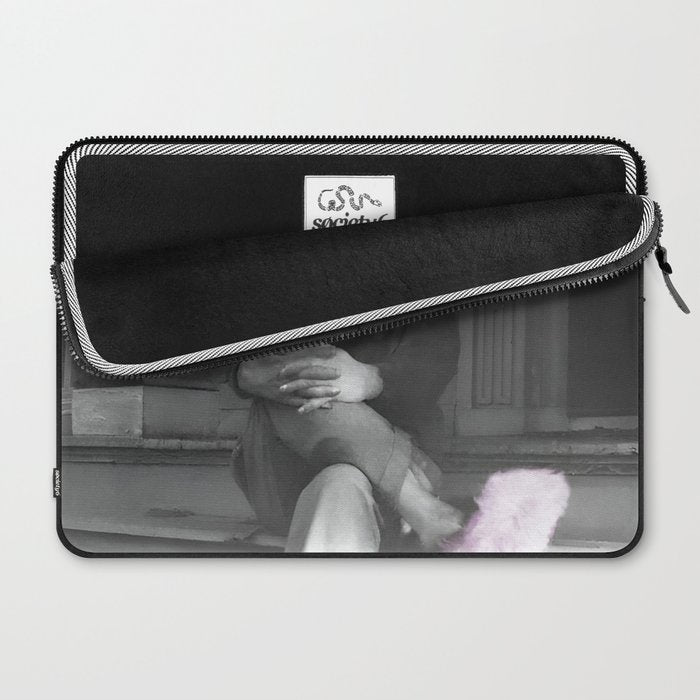 Satirical Einstein in Fuzzy Pink Slippers Classic E = mc² Black and White Satirical Photography  Laptop Sleeve Gallery Image 2