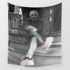 Satirical Einstein in Fuzzy Pink Slippers Classic E = mc² Black and White Satirical Photography  Wall Tapestry Gallery Image 4