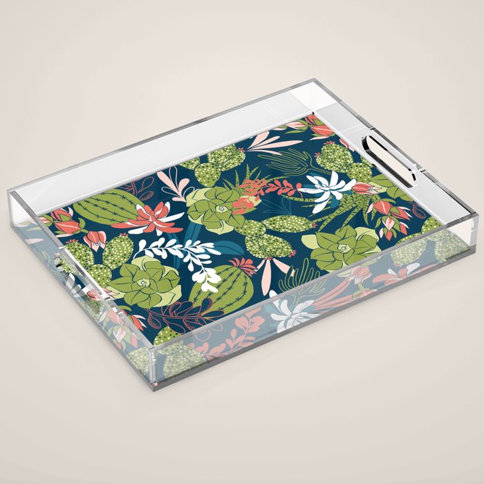 Succulent Garden Navy Acrylic Tray Gallery Image 1