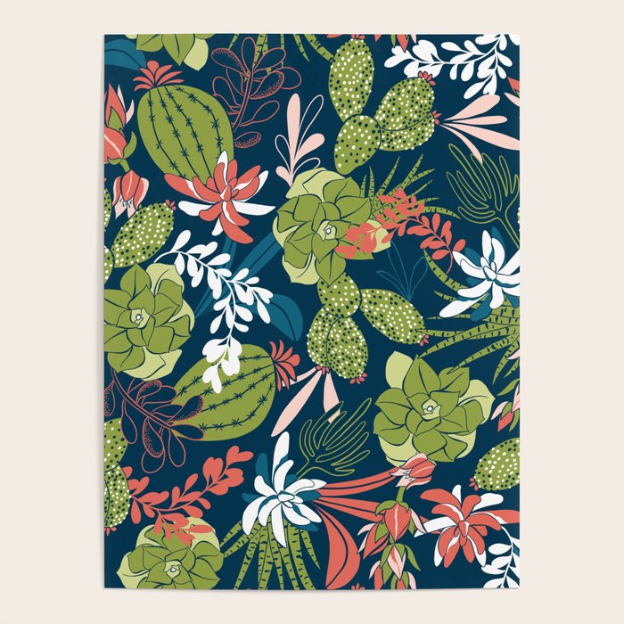 Succulent Garden Navy Poster Gallery Image 4