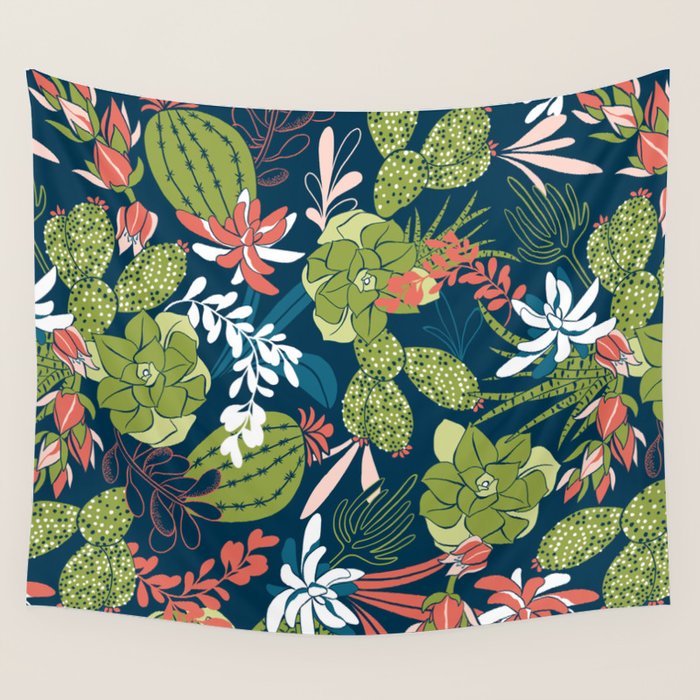Succulent Garden Navy Wall Tapestry Gallery Image 4