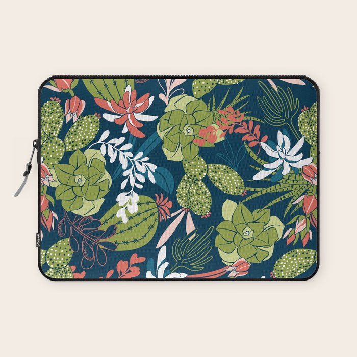 Succulent Garden Navy Laptop Sleeve Gallery Image 1