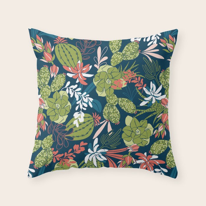 Succulent Garden Navy Throw Pillow Gallery Image 6
