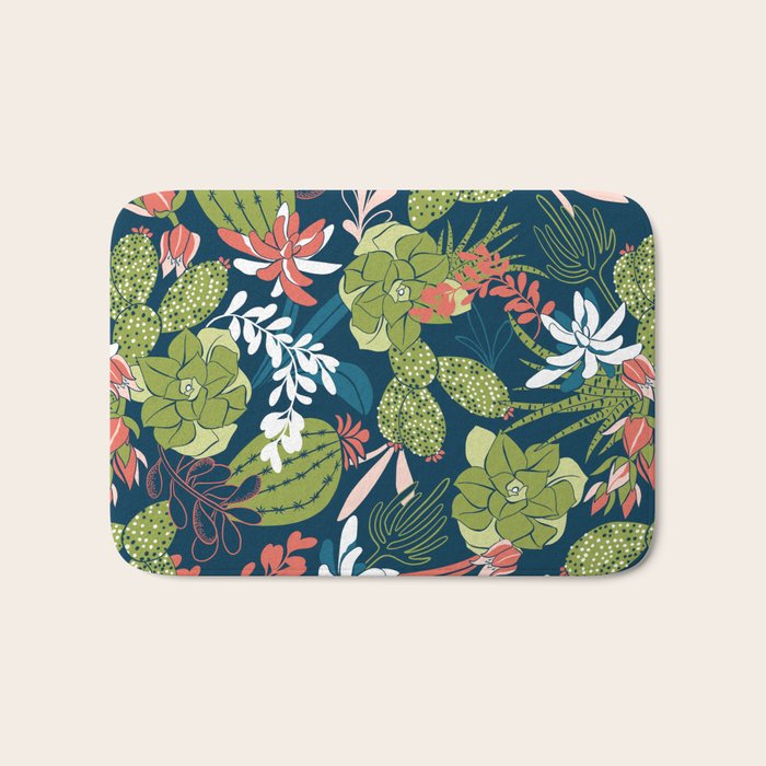 Succulent Garden Navy Bath Mat Gallery Image 1