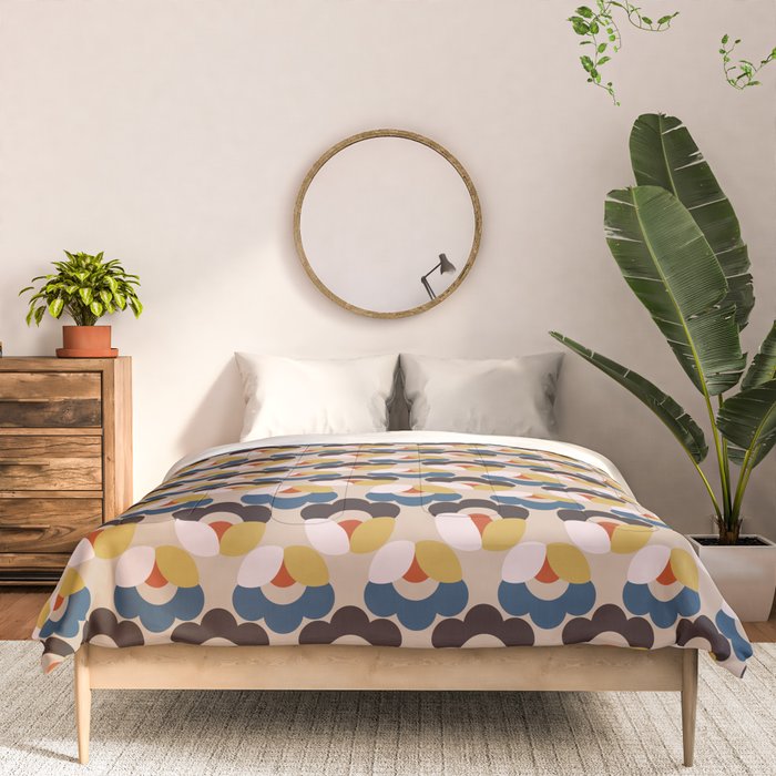 Mod Retro Floral Geometry in Navy Brown and Gold Comforter Gallery Image 3