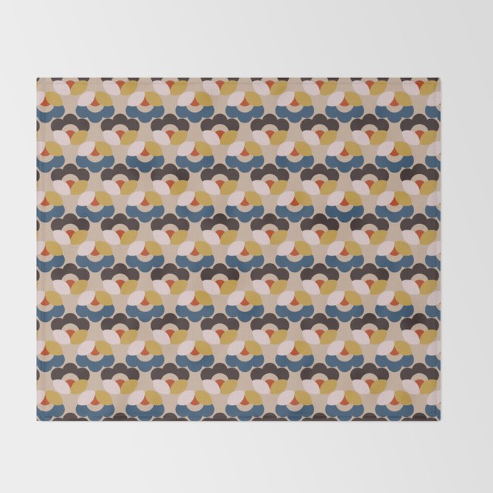 Mod Retro Floral Geometry in Navy Brown and Gold Throw Blanket Gallery Image 2