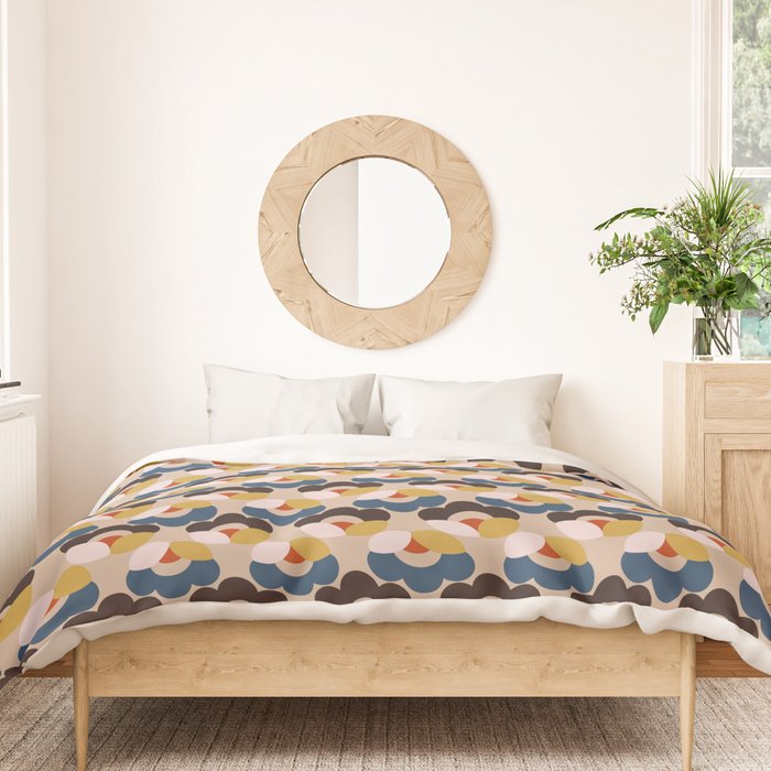 Mod Retro Floral Geometry in Navy Brown and Gold Duvet Cover Gallery Image 3