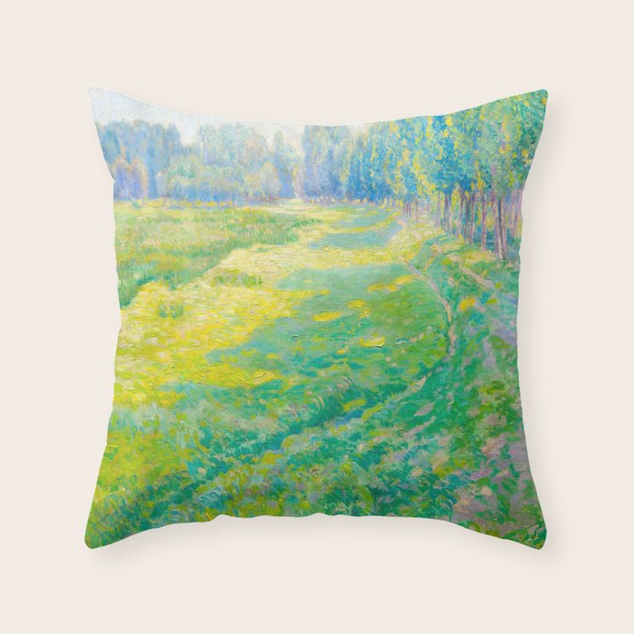 Václav Radimský (1867-1946) On the Dike Colorful Impressionist Landscape Oil Painting Throw Pillow Gallery Image 6