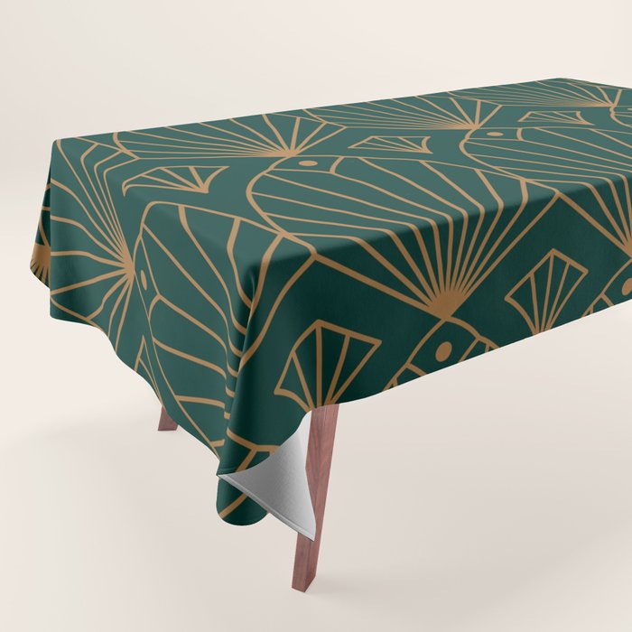 Art Deco Emerald Green & Gold Pattern Tablecloth Gallery Image 1