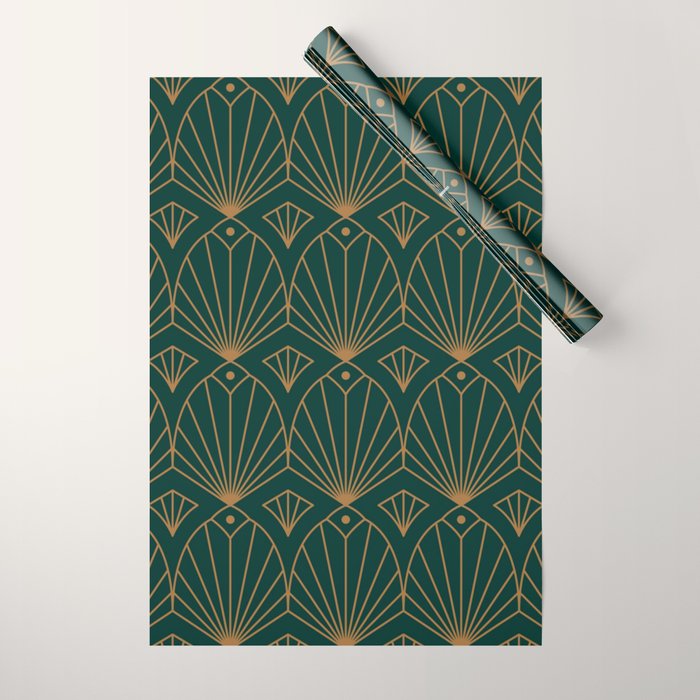 Art Deco Emerald Green & Gold Pattern Wrapping Paper Gallery Image 1