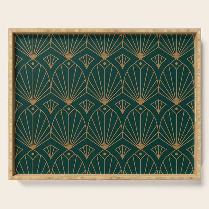 Art Deco Emerald Green & Gold Pattern Serving Tray Gallery Image 1