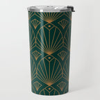 Art Deco Emerald Green & Gold Pattern Travel Mug Gallery Image 2