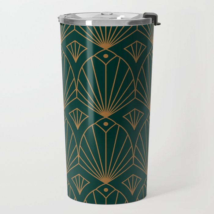 Art Deco Emerald Green & Gold Pattern Travel Mug Gallery Image 2