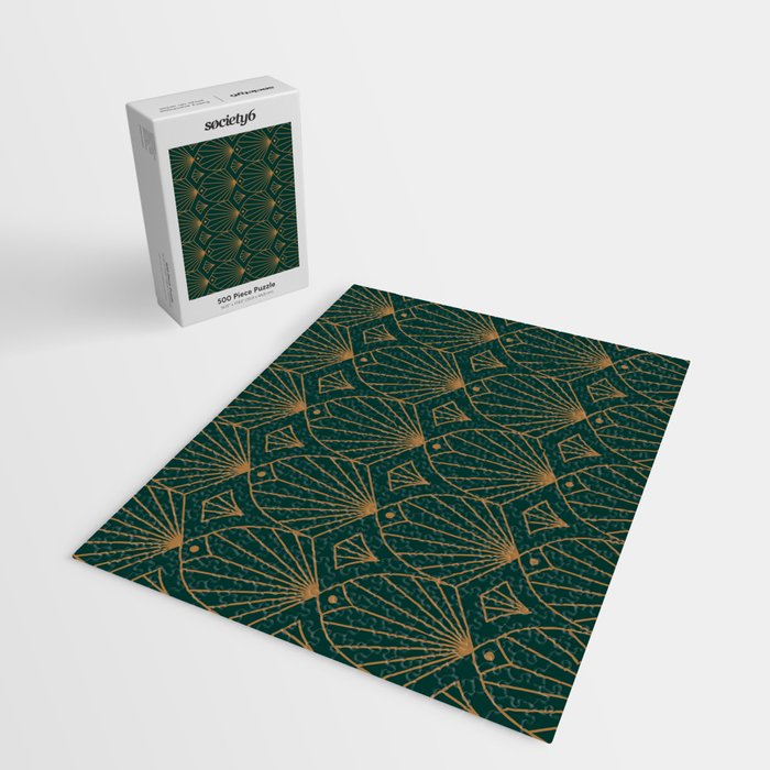 Art Deco Emerald Green & Gold Pattern Jigsaw Puzzle Gallery Image 2