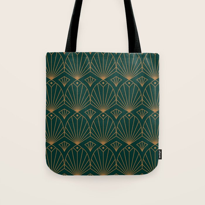 Art Deco Emerald Green & Gold Pattern Tote Bag Gallery Image 1