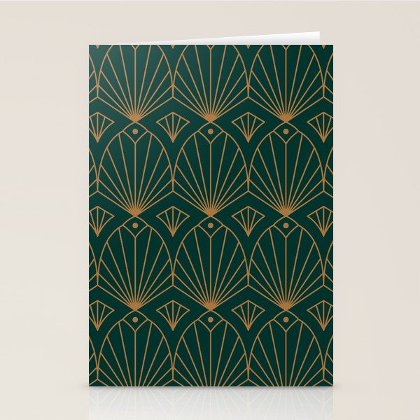Art Deco Emerald Green & Gold Pattern Stationery Card Gallery Image 2