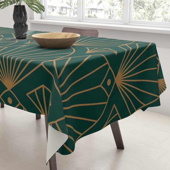 Art Deco Emerald Green & Gold Pattern Tablecloth Gallery Image 3