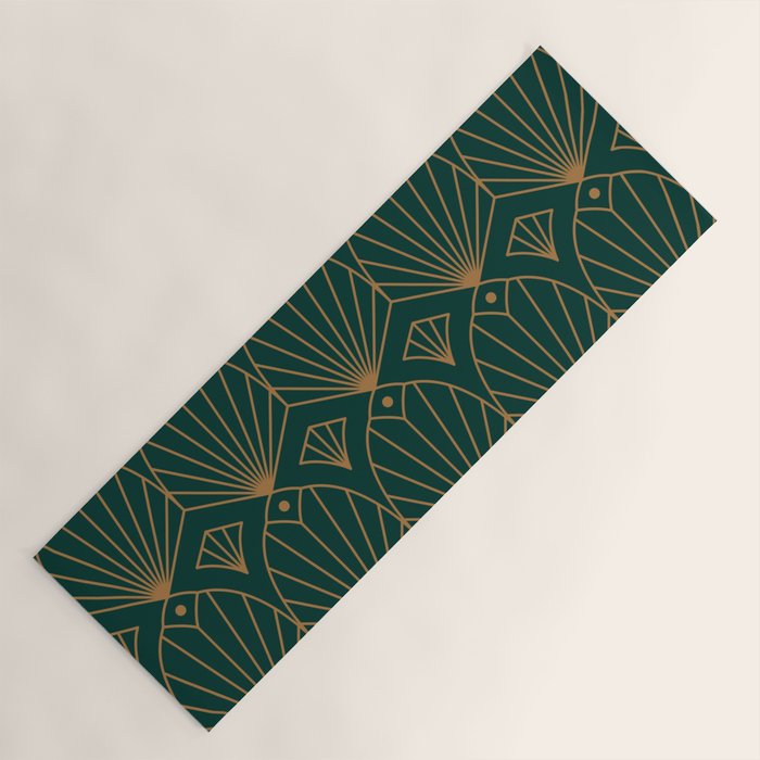 Art Deco Emerald Green & Gold Pattern Yoga Mat Gallery Image 1