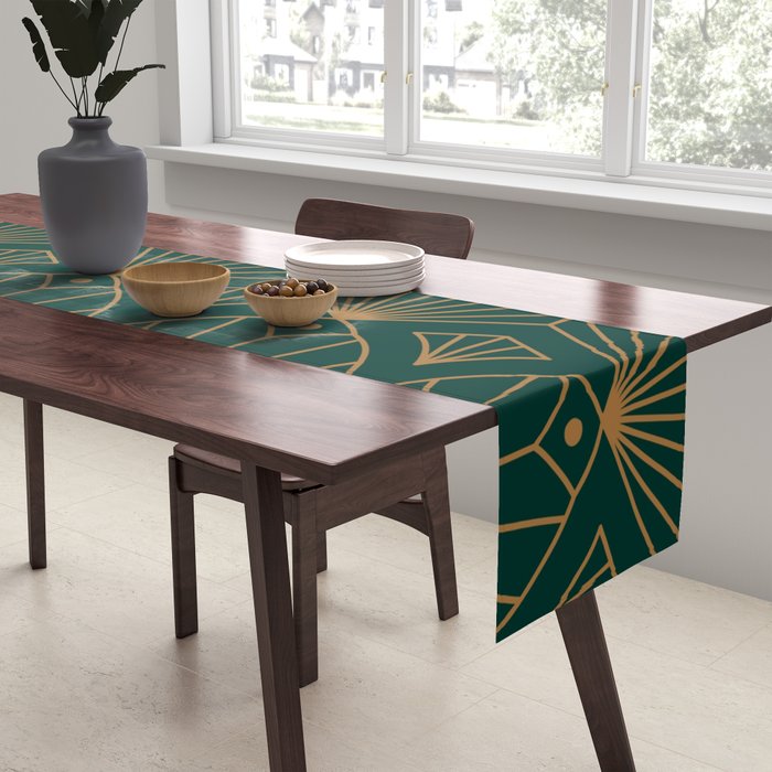 Art Deco Emerald Green & Gold Pattern Table Runner Gallery Image 2