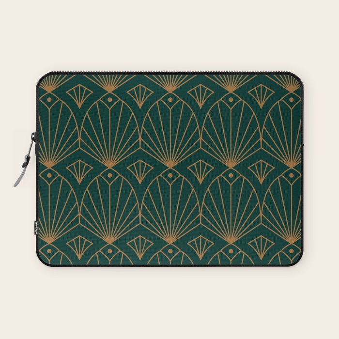 Art Deco Emerald Green & Gold Pattern Laptop Sleeve Gallery Image 1