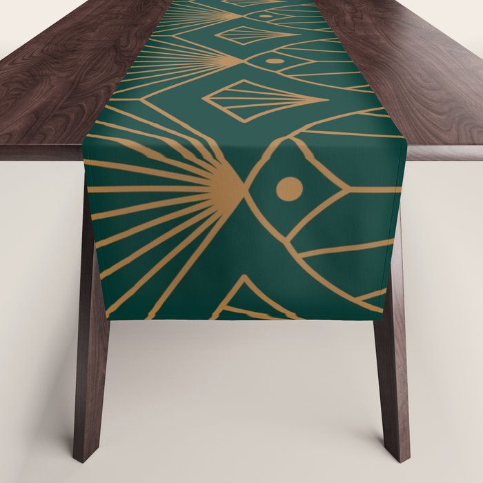 Art Deco Emerald Green & Gold Pattern Table Runner Gallery Image 1