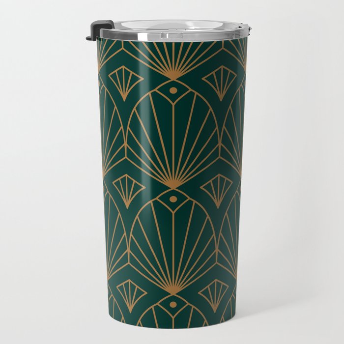 Art Deco Emerald Green & Gold Pattern Travel Mug Gallery Image 3