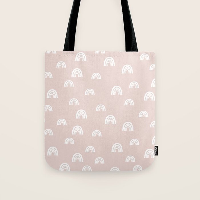 Boho Pink Rainbow - Pink & White Rainbow Pattern - Kids Rainbow Nursery Tote Bag Gallery Image 1