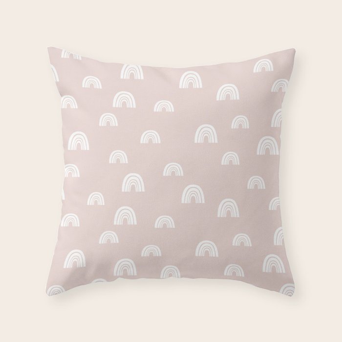Boho Pink Rainbow - Pink & White Rainbow Pattern - Kids Rainbow Nursery Throw Pillow Gallery Image 6