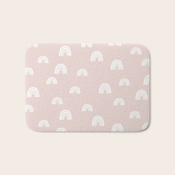 Boho Pink Rainbow - Pink & White Rainbow Pattern - Kids Rainbow Nursery Bath Mat Gallery Image 1
