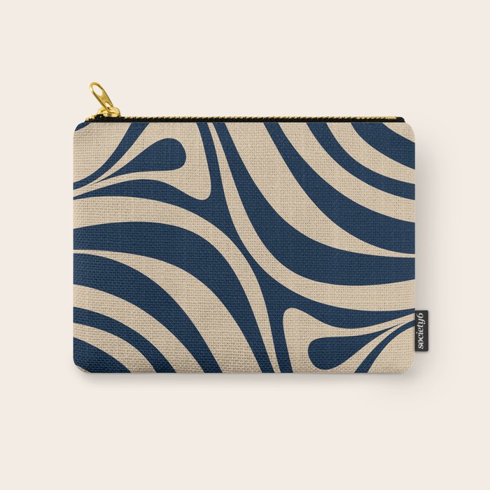 New Groove Retro Swirl Abstract Pattern in Midcentury Modern Navy Blue and Beige  Carry All Pouch Gallery Image 1