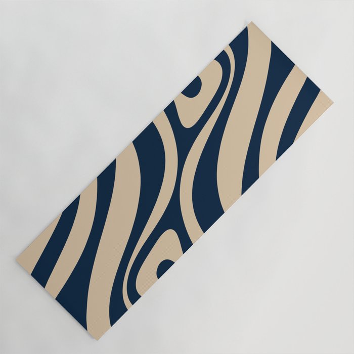 New Groove Retro Swirl Abstract Pattern in Midcentury Modern Navy Blue and Beige  Yoga Mat Gallery Image 1